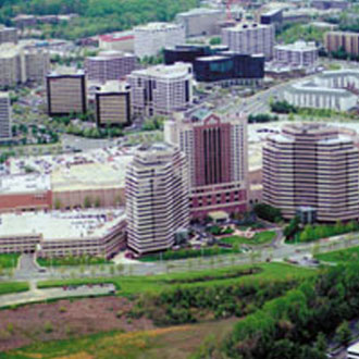 Aerial view of Tysons Corner sky line